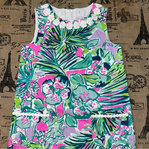 Lilly Pulitzer Little Girl’S Green/Multi Palm Beach Shift Dress Size 7 - Picture 5 of 15